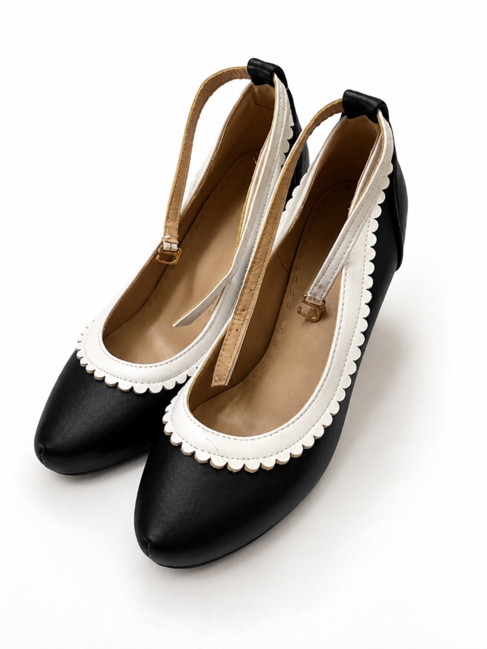 Mary Jane Style Slingback Pumps Black White Round Toe Heels Size 8.5
